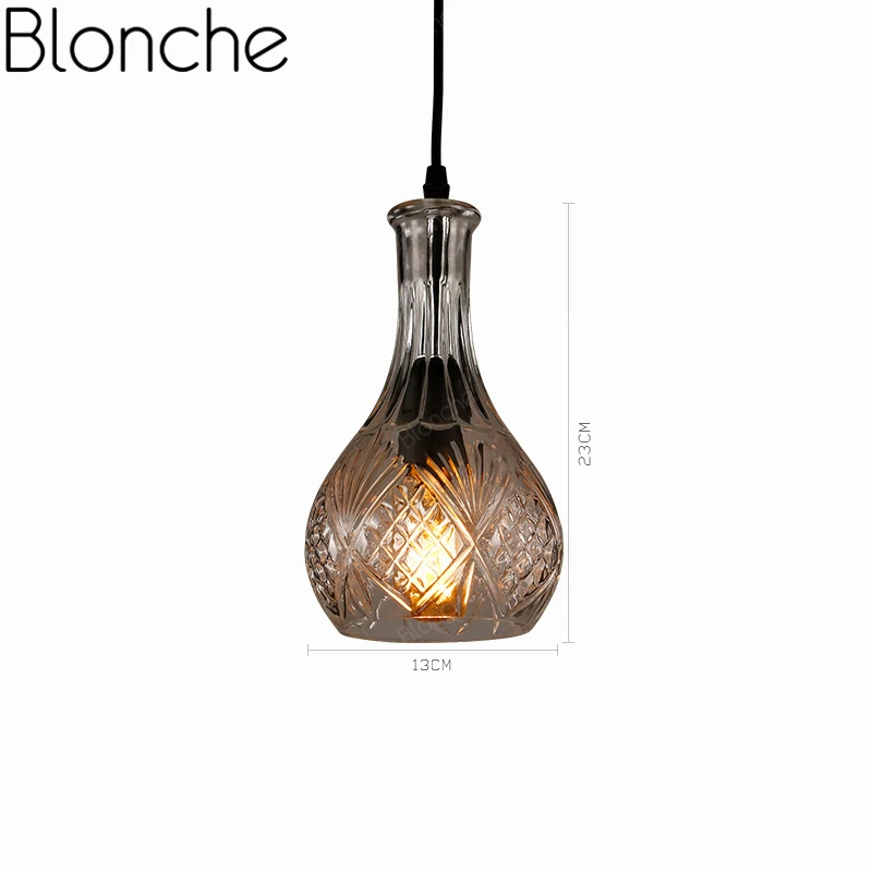 Wine Bottle Pendant Lamp Glass Hanging Light Retro E27 for Living Room Bedroom Kitchen Home Decor Lighting Industrial Fixtures - Цвет корпуса: F clear
