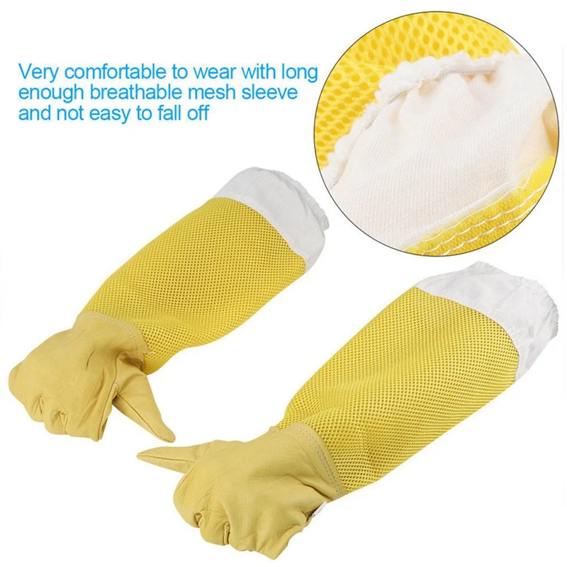 Перчатки для пчеловодства из козьей кожи для пчеловодства с вентилируемым пчеловодом с длинными рукавами