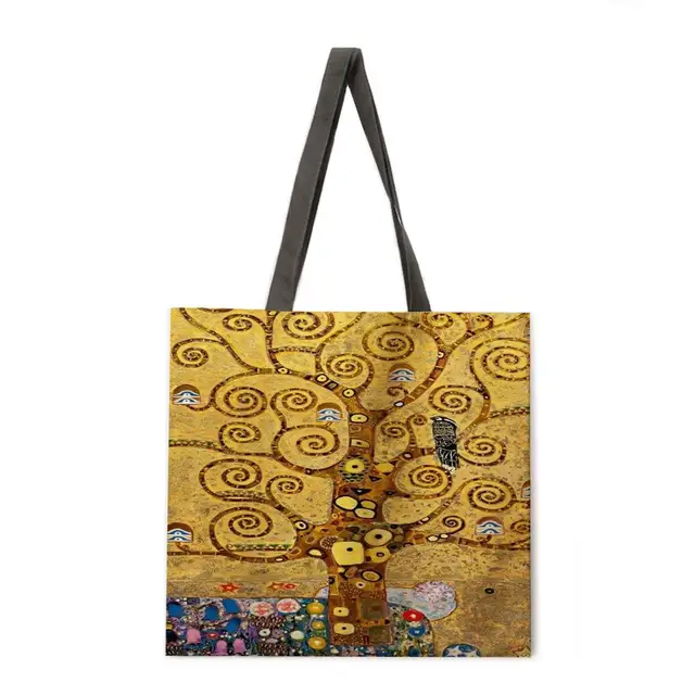 Golden oil painting leisure tote bag linen bag reusable shopping bag outdoor beach bag leisure tote bag 7