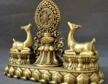 

9" Chinese fengshui old Bronze two deer wealth auspicious ensuring peace Statue