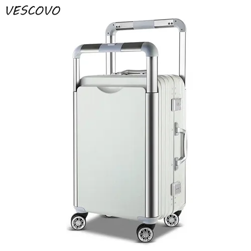 silver VESCOVO 24 дюймов Супер роскошные сумки на колёсиках Spinner Для мужчин тележка Алюминиевая Рама чемодан женщин Дорожная сумка на колесиках - Цвет: silver