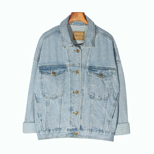 US $22.67 2020 New Vintage Women Jacket Autumn Winter Oversize Denim Jackets Washed Blue Jeans Coat Turn-down