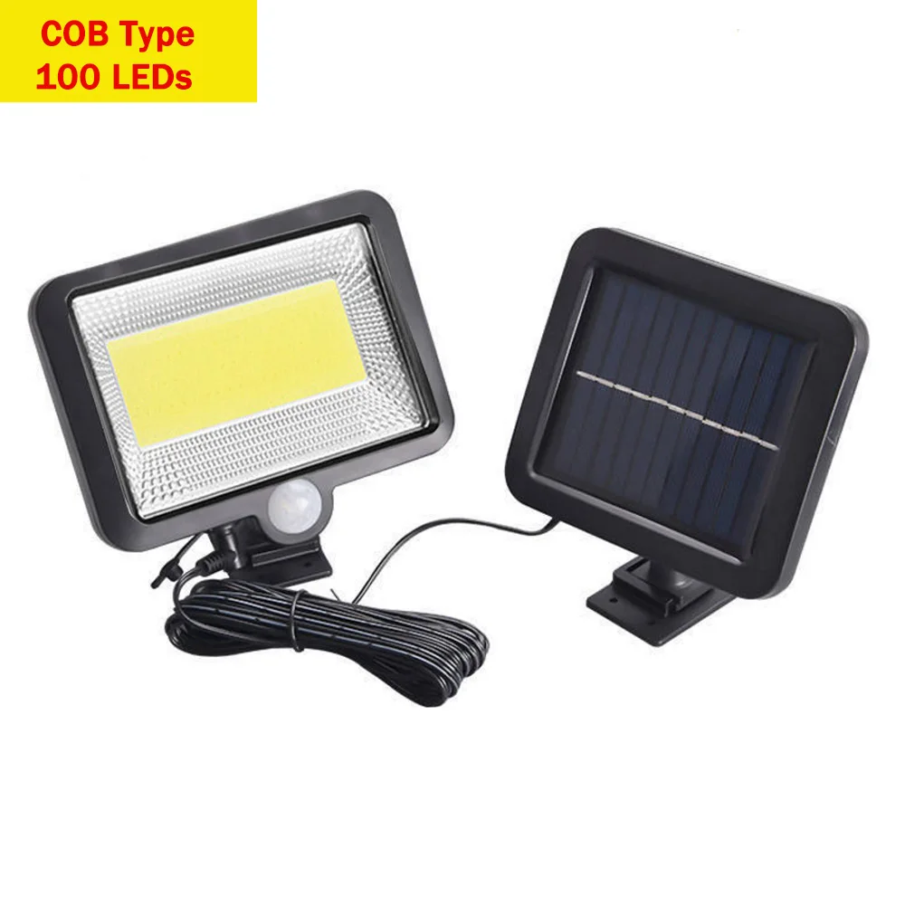 Solar Power LED Wall Lamp 56/100Leds PIR Motion Sensor Waterproof Spotlight Indoor Outdoor Floodlight Garden Light with 5M Cable