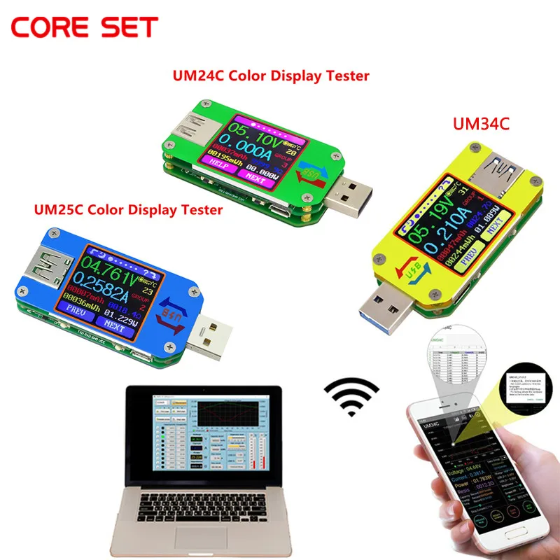 USB-тестер напряжения UM34/UM34C UM24/UM24C UM25/UM25C с цветным ЖК-дисплеем измеритель тока