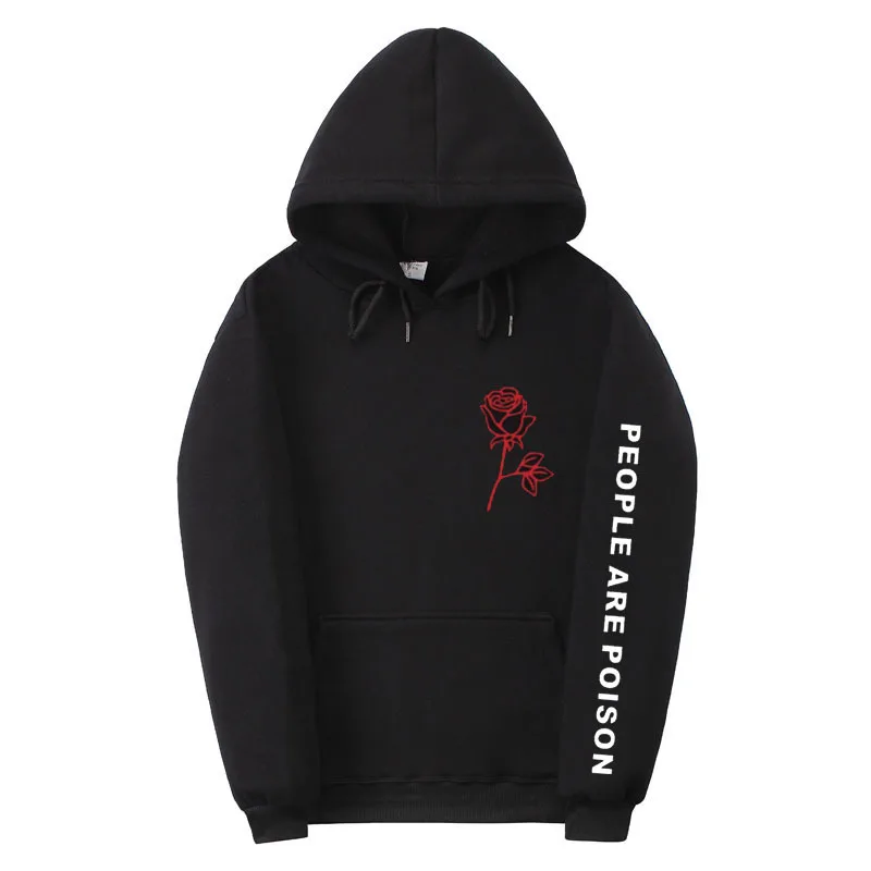 Skuggnas People Are Poison Rose Sleeve Print Hoodies Black Tumblr Inspired Pale Pastel Grunge Aesthetics Women Sweatshirt tops