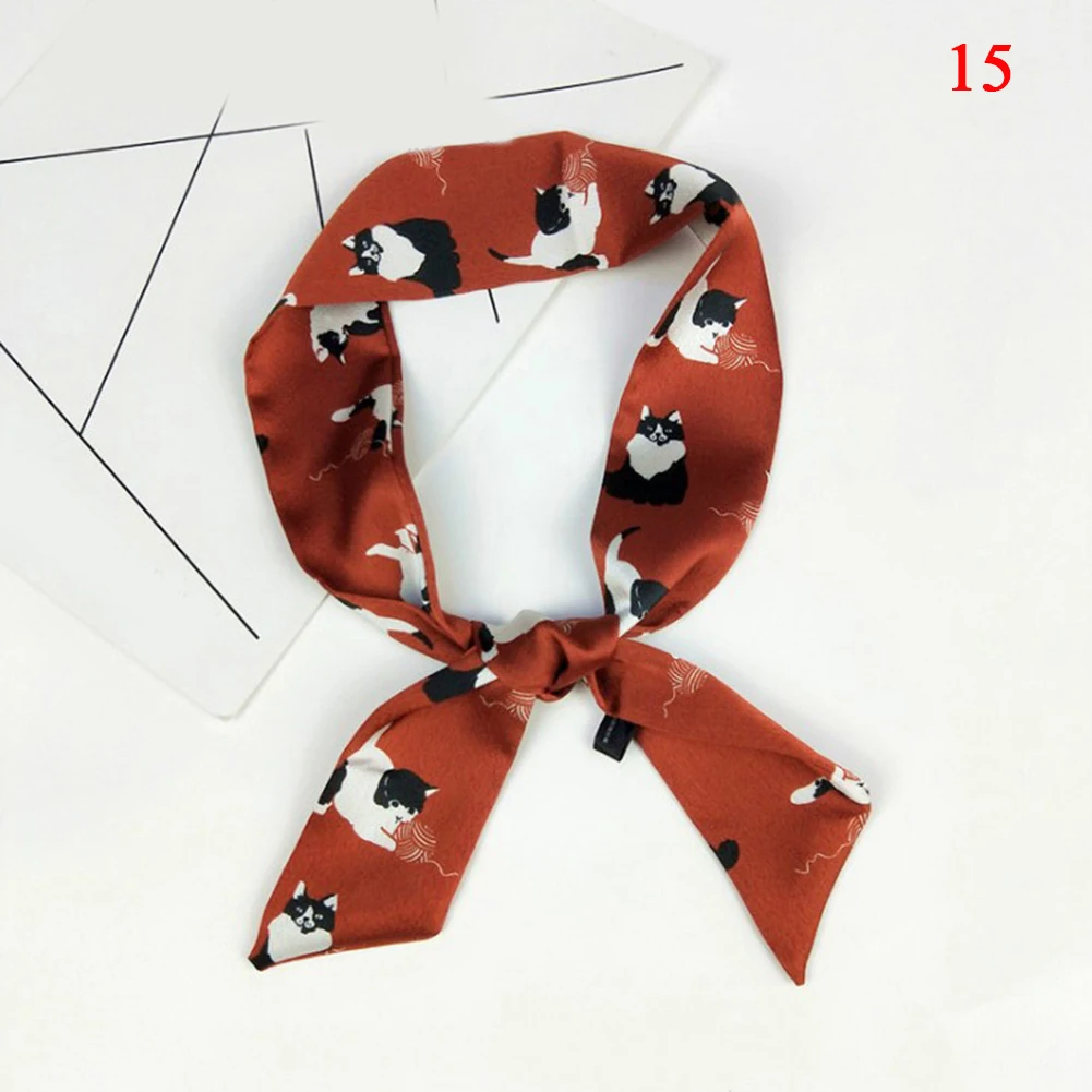 15 Small Scarf Soft Band Decorative Multifunctional Head Scarf Multicolor Stripe Print Kerchief Neck Women Lady Ribbon Scarf - Цвет: 15