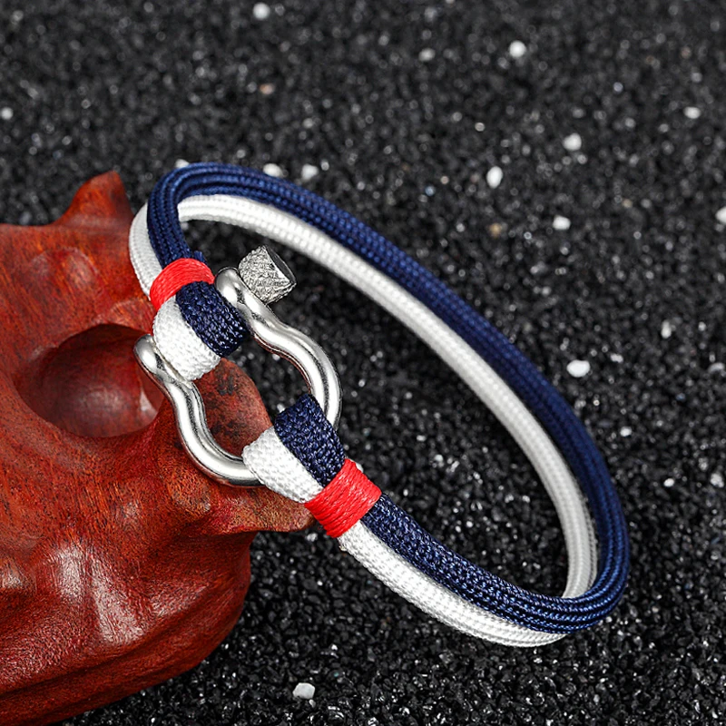 

New Fashion U-shaped Buckle Charm Bracelets Men woven Rope Chain Male Wrap stainless steel Sport Jewelry bracelet for women gift