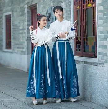 

Couples Costume Hanfu Chinese Ancient Outfit White&Blue Sets Carnival Cosplay Costume Fancy Dress For Men&Women Plus Size 2XL