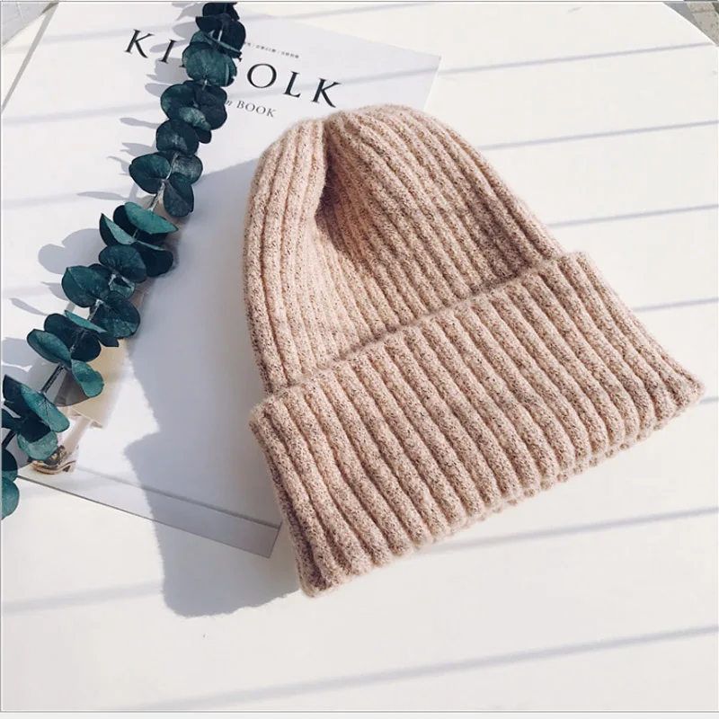 Rose Новинка, вязаные шапки бини для женщин и мужчин, зимние шапки Skullies Beanies, модная женская теплая шапка унисекс, эластичная плотная шапка - Цвет: Rose