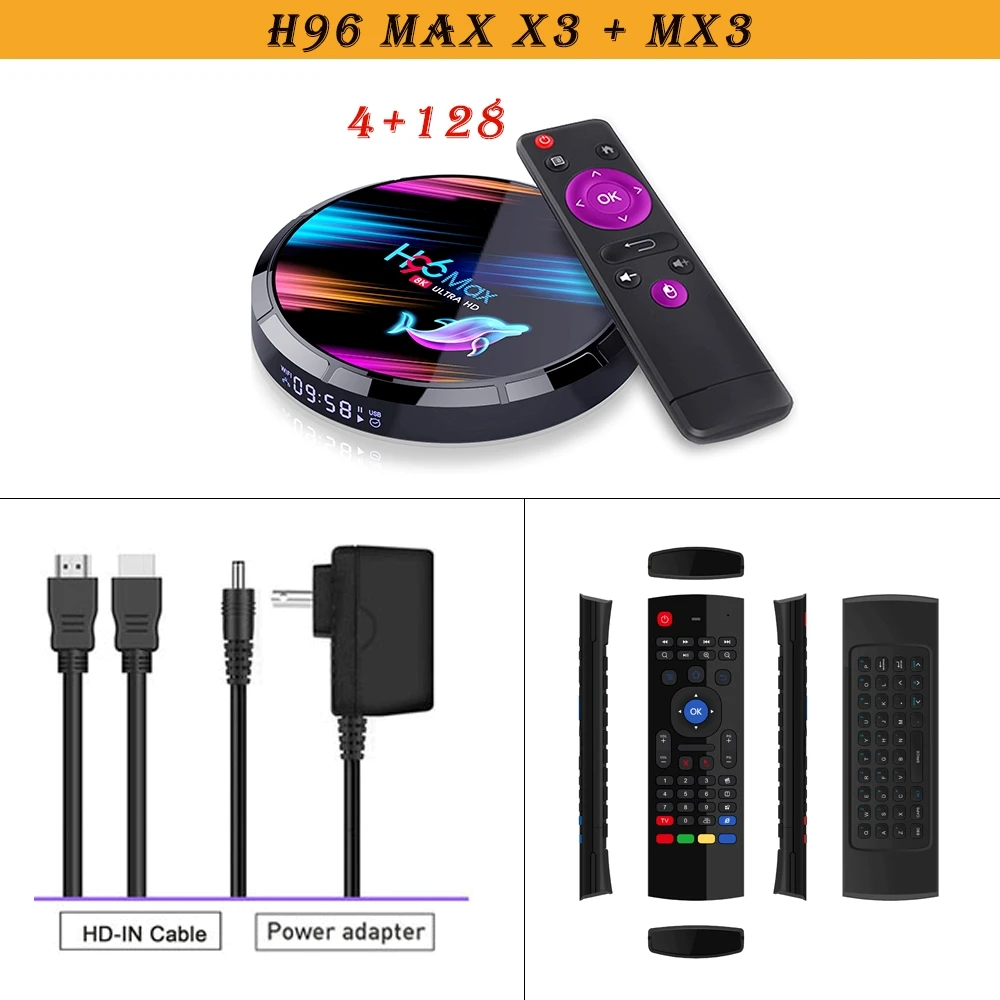 Четырехъядерный процессор Amlogic S905X3, Android 9,0, Смарт ТВ приставка с поддержкой USB, wifi, Bluetooth, 128 ГБ, 64 ГБ, 32 ГБ, 2,4 ГБ и 5 Гб, wifi, медиаплеер, ТВ приставка - Цвет: H96maxX3 4 128 max3