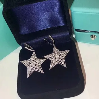 

2020 High Fashion Dangle Star Earrings Luxury Jewelry For Women Party Wedding Tassels Earrings Silver Color Hand Inlay Zircon