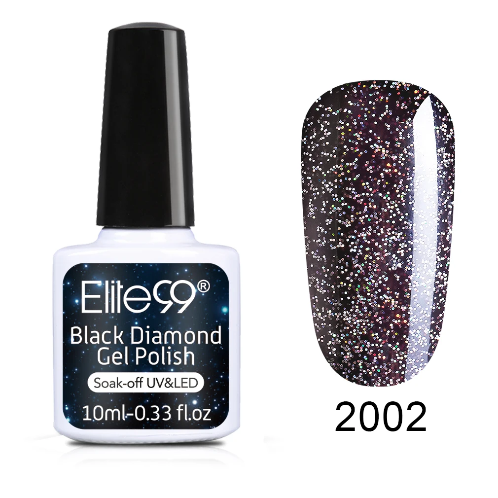 Elite99 Черный Алмазный гель лак для ногтей сияющий блеск замочить от верхней основы пальто УФ светодиодный светильник лак для ногтей арт салон маникюр 10 мл - Цвет: 2002