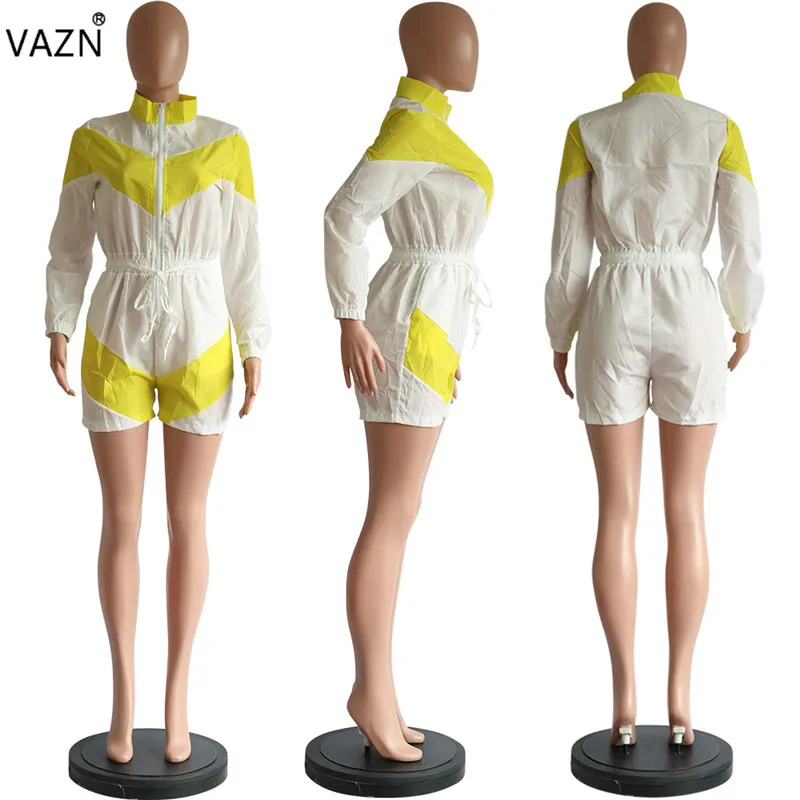 VAZN YM8047 новые модные женские костюмы с принтом, на молнии, уличные, повседневные, Camel, длинный рукав, эластичный спортивный костюм, комбинезон