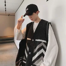 Мужской свитер осень и зима свободный свитер жилет красивый порт ветер жилет Молодежная индивидуальность модная мужская одежда