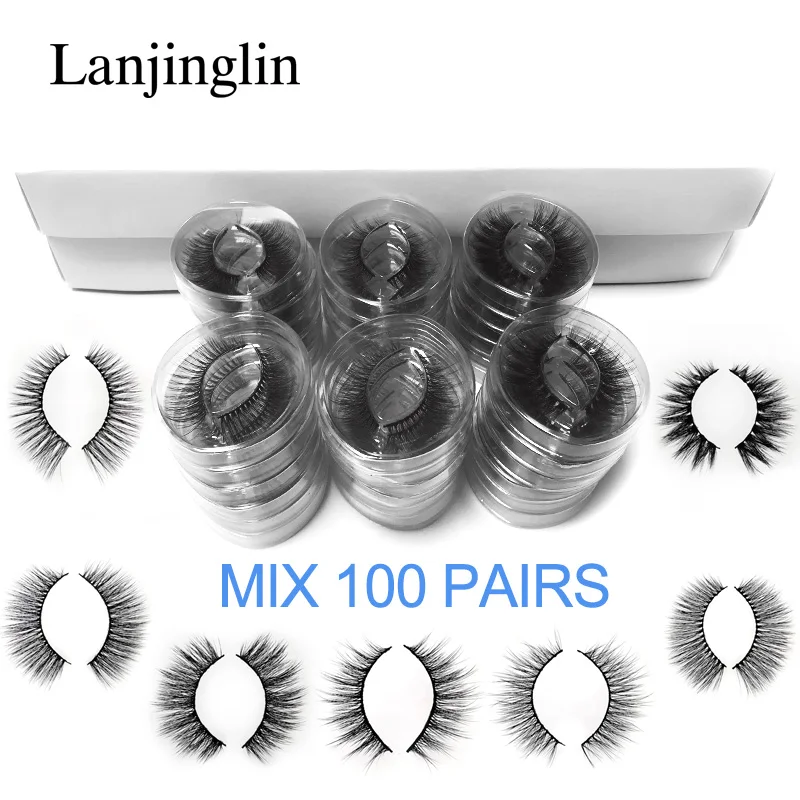 MIX 100 PAIRS Норковые накладные ресницы, 20 Вт, 30 Вт, 40/50/70/100 пар 3d пушистый тонкие накладные ресницы натуральные длинные Макияж для ресниц наращивание оптом - Цвет: MIX 100 PAIRS
