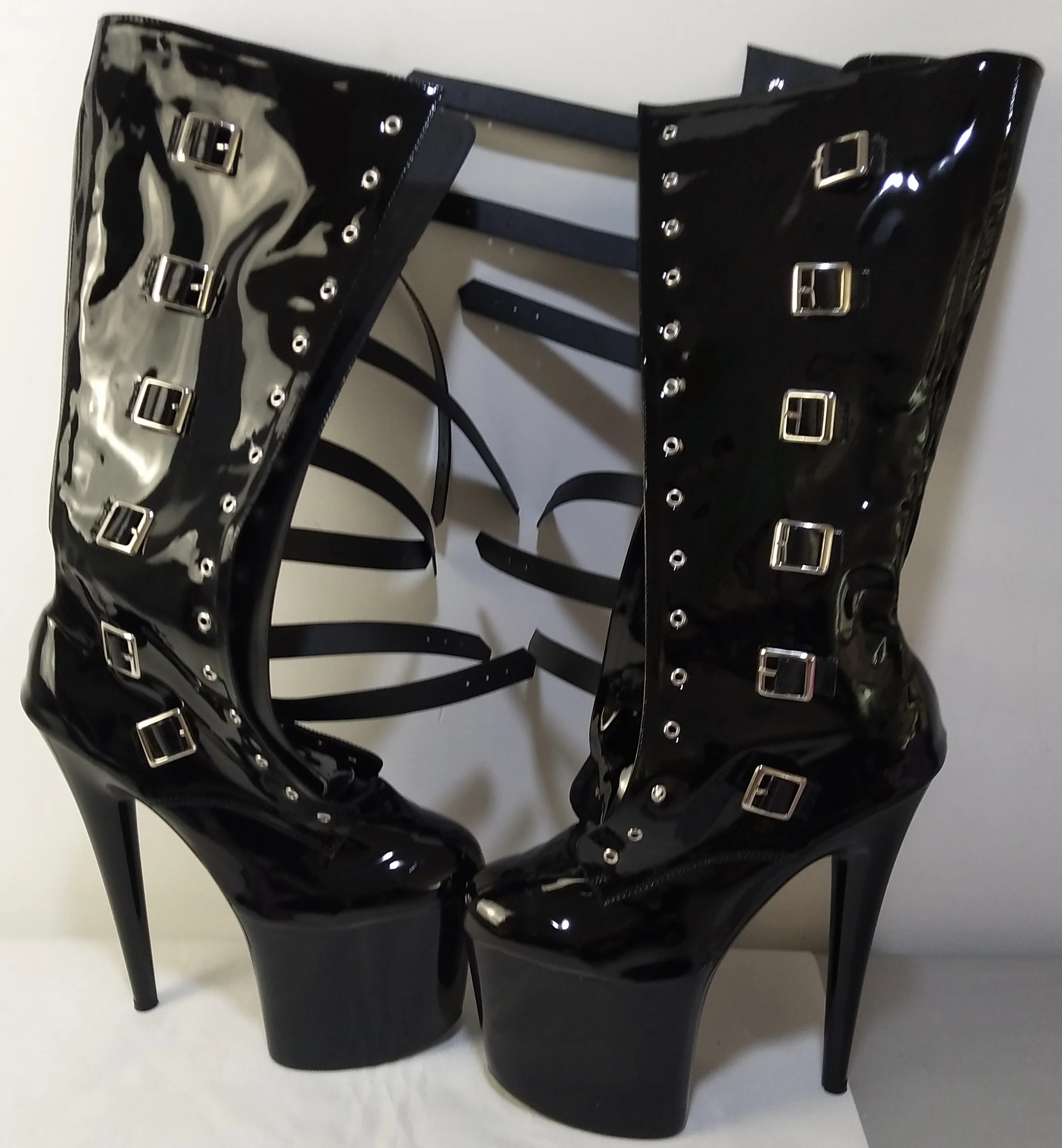 Women's high boots, PU material sexy slender thigh, model stage banquet performance 20cm pole dance high heel dance shoes