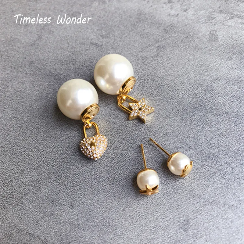

Timeless Wonder Glam Crystal Zirconia Pearl Star Heart Swing Earrings Women Jewelry Gothic Boho Designer Top Trendy New Ins 7345