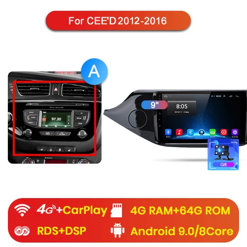 Junsun 2G+ 32G Android 9,0 для KIA Cee 'd CEED JD 2012 2013- Авто 2 din Радио стерео плеер Bluetooth gps навигация - Цвет: 4G (4GB 64GB) A