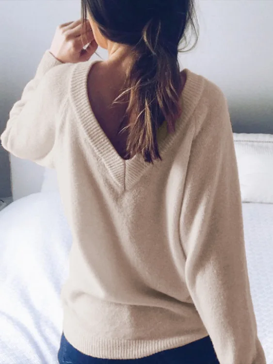 Bella Philosophy осенний вязаный свитер для женщин с v-образным вырезом модный однотонный Повседневный свитер с длинными рукавами сексуальный женский пуловер