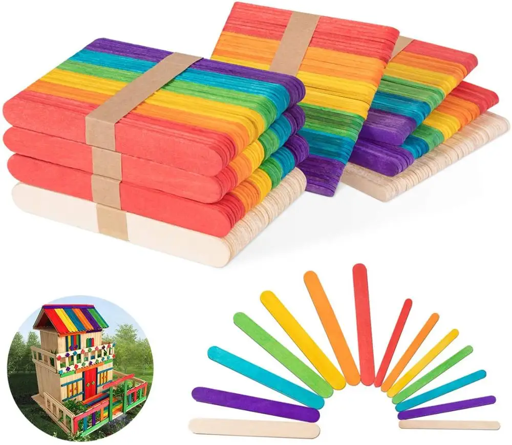 50Pcs/Colored Wooden Popsicle Sticks Natural Wood Ice Cream Stick for Kids  Educational Toys Handmade DIY Craft Supplies