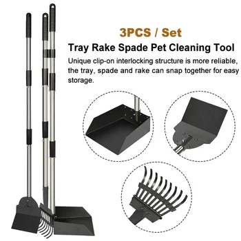 

3pcs/set Tray Rake Spade Cleaning Tool Stainless Steel Adjustable Handles Dog Pooper Scooper Gravel Pet Supplies Lawn Garden