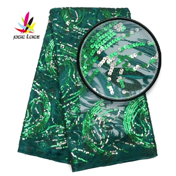 

2019 Hot Latest Nigerian French Net with Sequins Embroidery Tulle Lace 2019 High Quality African Sequence Lace Fabric For Dress