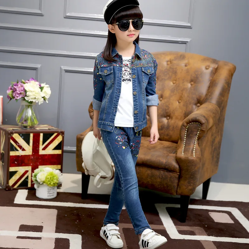 

2018 New Style Versatile CHILDREN'S Suit Girls Spring Clothing Big Boy Children Floral-Print Three-piece Set Fashion Childrenswe