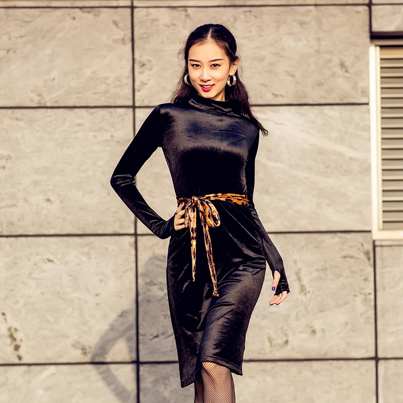 Korean velvet Модное платье для латинских танцев Женская одежда для бальных танцев Женская Одежда для танцев ча-Сальса Танго Румба Самба наряд для выступлений DC3132 - Цвет: Korean velvet