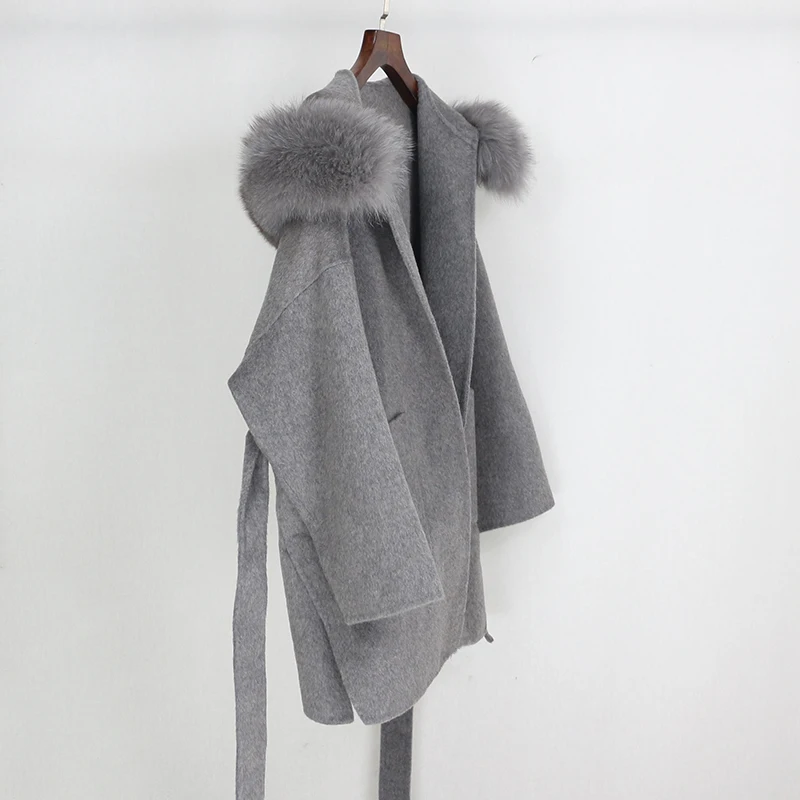 OFTBUY пальто с натуральным мехом, зимняя куртка для женщин, свободный воротник из натурального Лисьего меха, кашемировая шерсть, верхняя одежда, уличный сверхразмерный
