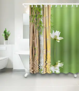 

Bath Accessory Sets Waterproof Fabric Shower Curtain Bamboo Spa Zen White Lotus