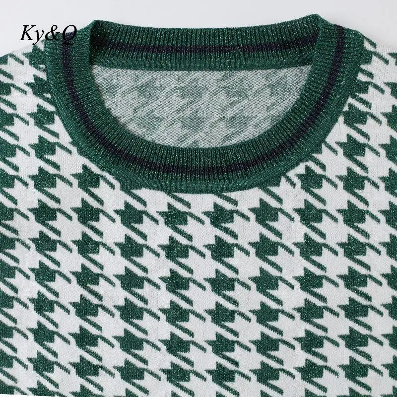 Бренд Runway, Зимний пуловер с длинными рукавами и круглым вырезом, клетчатый зеленый элегантный свитер из двух частей, Рождественская одежда с длинными рукавами