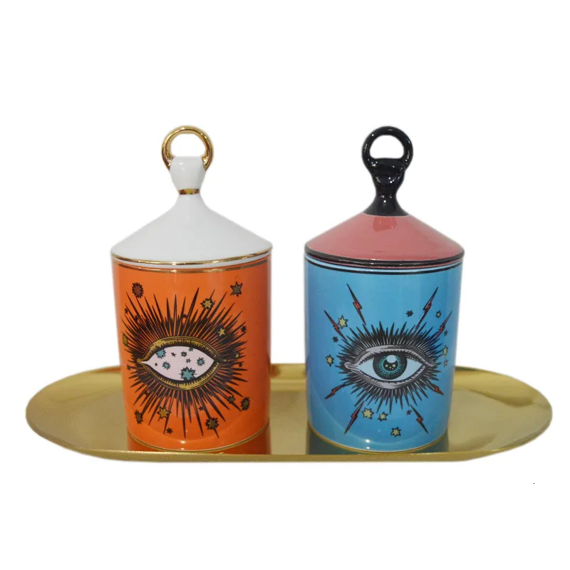 Make Up Jar Big Eyes With Lids Ceramic Tank Decorative Cans Candle Holder Storage Home Makeup Cup Box | Дом и сад