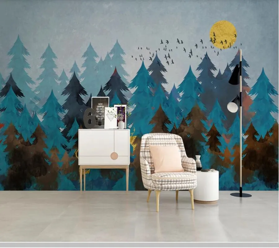 Акварельная ручная роспись лось лес 3d обои papel де parede гостиная ТВ стены Детская