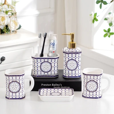 Blue Five-piece set Керамический набор для ванной комнаты коробка для конфет коробка для фруктов коробка для салфеток пепельница хлопковая банка для ватных дисков и т. д. практичная Бытовая декоративная изделия - Цвет: Blue Five-piece set