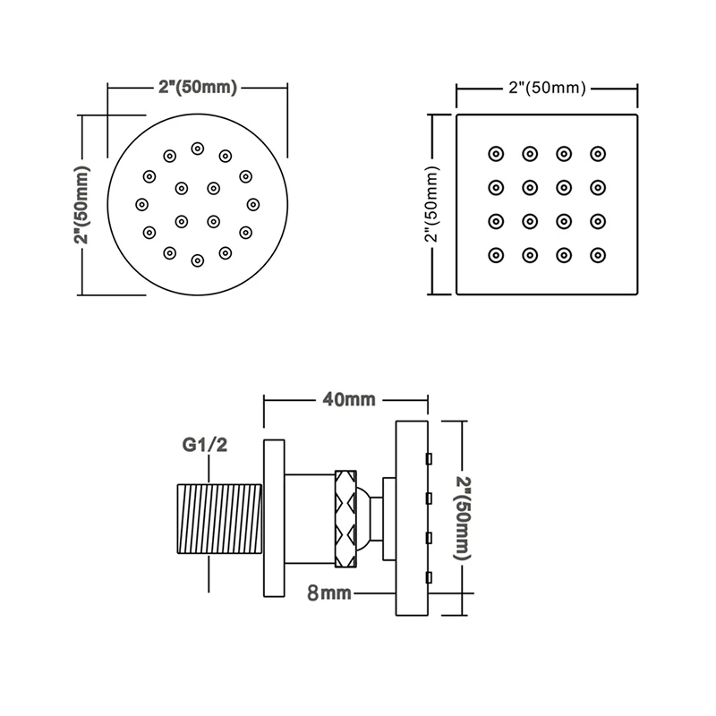 M Boenn Brass Bathroom Accessories Massage Body Jet Square Chrome Body Shower Spray Jets Saving Water 2 Inch Shower Head System