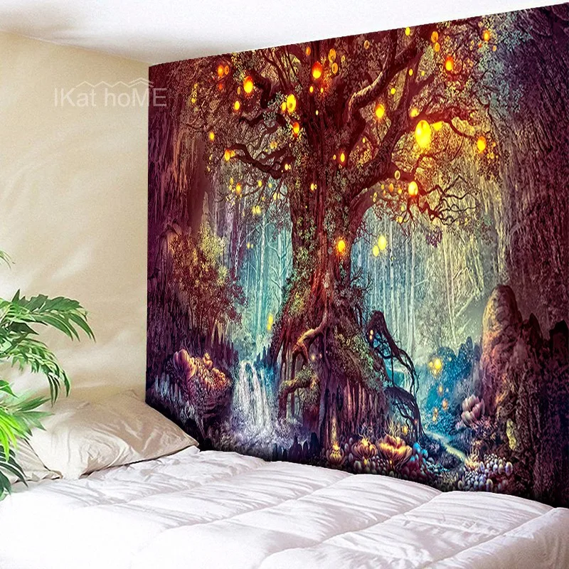 Природный гобелен с изображением деревьев леса стены висящие Psychedelic горный