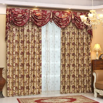 

European Cationic Jacquard Shading Cloth Curtains for Living Dining Room Bedroom.