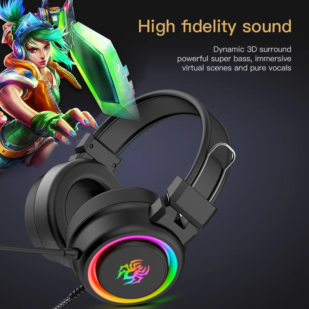 New V5 RGB Gaming headphones Colorful lighting e sports for computer with microphone Big earmuffs headphone wired headset bass