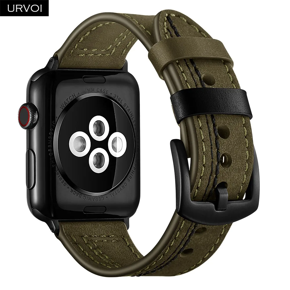 Ремешок URVOI из кожи Крейзи Хорс для Apple Watch series 6 SE 5 4 3 2 1 удобный браслет с L