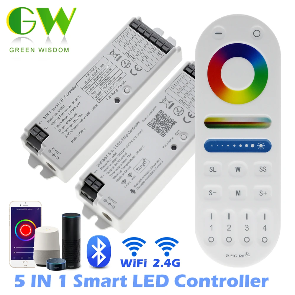 DC12-24V RF/WIFI/Bluetooth remote Controller dimmer for RGB+CCT LED Strip Lights 