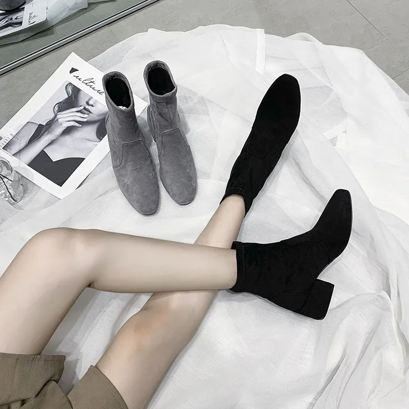 

Round Toe Shoes Lady Boots Winter Women Lace Up Chunky Heel Luxury Designer Bootee Woman 2019 Ladies Med Ankle Rubber Fashion