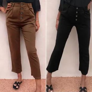 

ZANZEA Office Lady Work OL Pants 2020 Fashion Women Casual High Waist Solid Long Trousers Buttons Pantalones Femme Plus Size 5XL