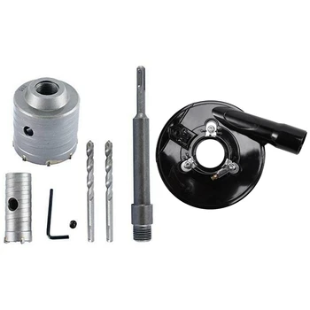 

1 Set Shank Hole Saw Cutter Silver Drill Bit Stone Wall & 1 Pcs 5-Inch Pneumatic Grinder Dust Cover Tool