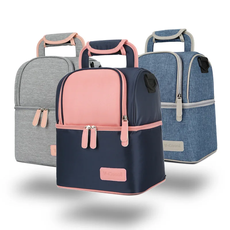 

V-Coool Backpack Lunch Bag Double Layer Breast Milk Fresh-keeping Bag Insulated Bento Box Bag Breastmilk Storage Ice Pack Baby B