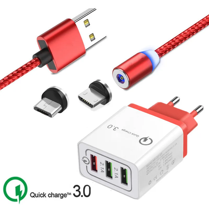 Magnetic USB Kabel Micro USB untuk Samsung Galaxy A3 A5 2016 J7 Prime A7 2018 Kehormatan 8A 7X OPPO A9 F7 ponsel QC 3.0 Usb Charger Cepat