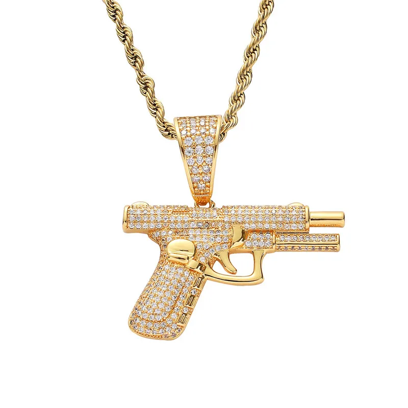 В стиле хип-хоп пистолет кулоны с оружием и льдом Полный CZ Циркон Glock реперские