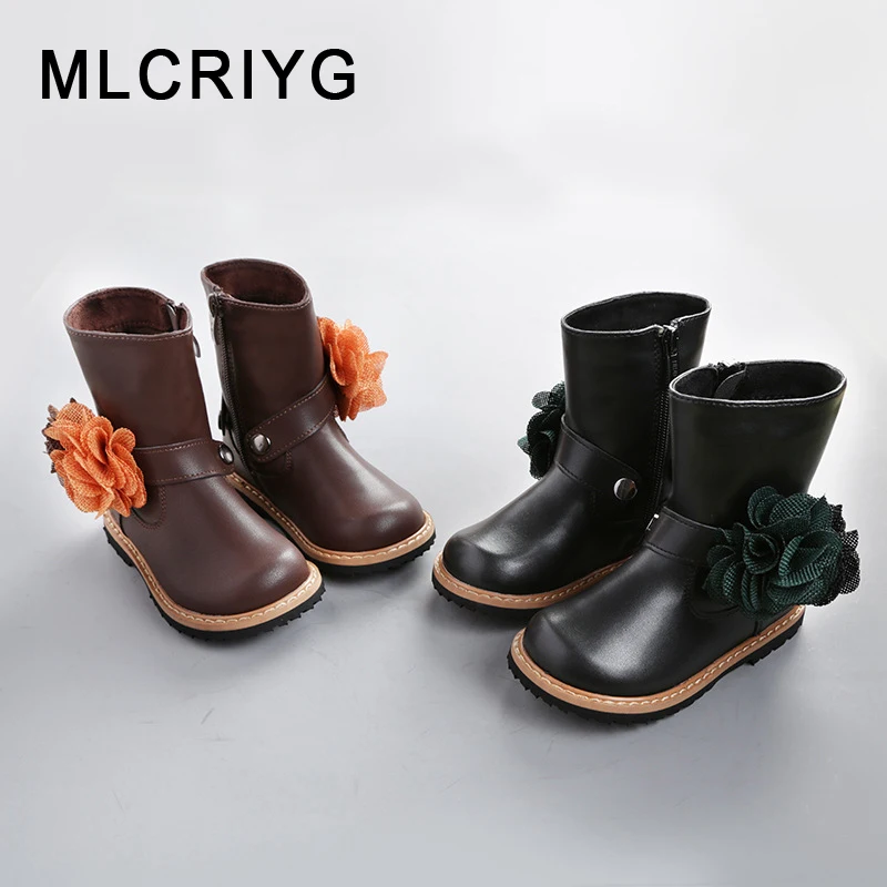

Winter Kids Princess Boots Baby Girls Flower Ankle Boots Children Leather Shoes Brand Black Boots Fashion Boots Soft Sweet Boots