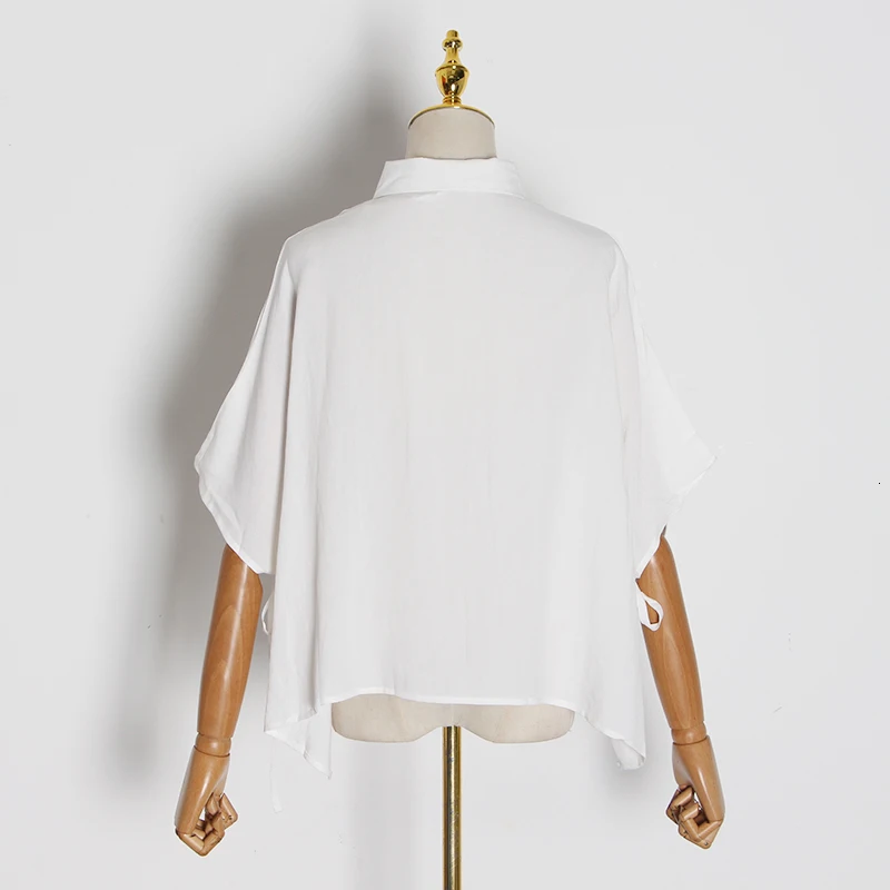 TWOTWINSTYLE Casual Lace Up Loose Shirts Female Lapel Collar Half Sleeve Ruched Blouses For Women Fashion Clothing Tide