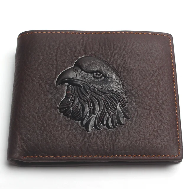 Eagle Head Embossed Wallet For Men Fashion Man Genuine Leather Wallets Cowhide Coin Purse Coffee