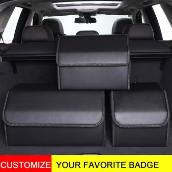

Car Trunk Organizer Box LOGO Leather Car Storage Bag for Audi for Bmw For Porsche For Mercedes Stowing Folding Trunk Bags